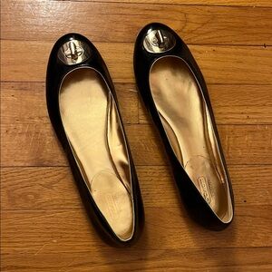 Coach Black Patent Leather Ballet Flats with Gold Tone Turnlock